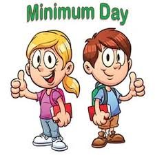 Two children wearing backpack under a sign that reads "minimum Day"